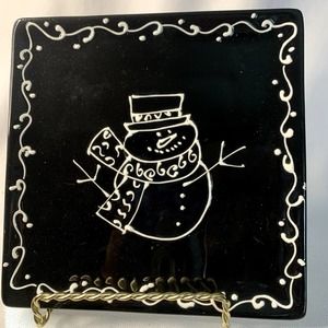 6 Black and White 6 in. Snowman Snack Plates, Signature Housewares